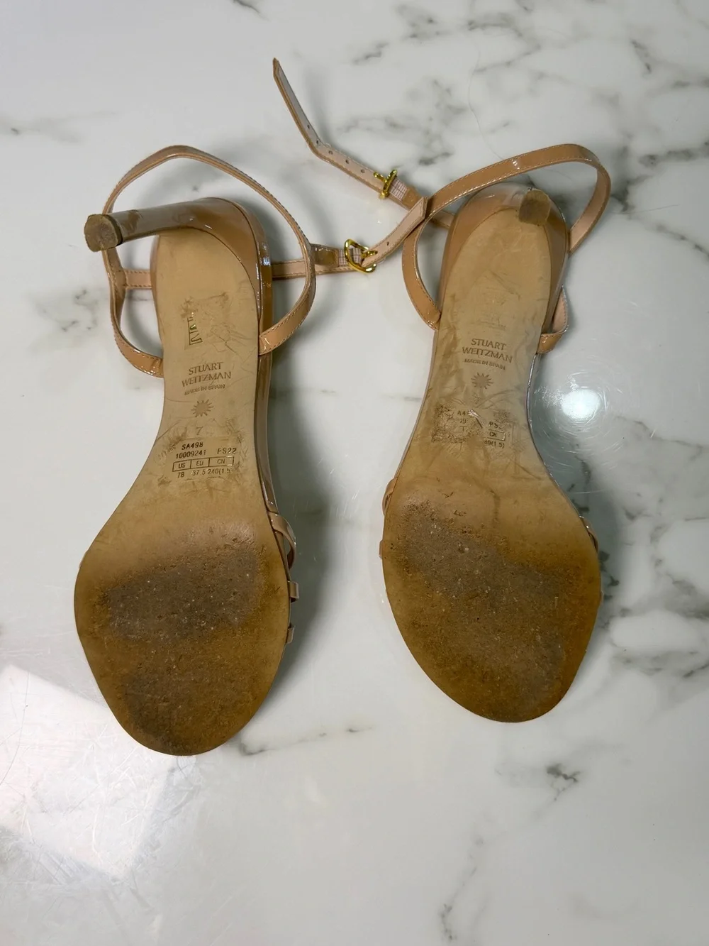 Stuart Weitzman Mykonos Braid Patent Nude Heels Size 7